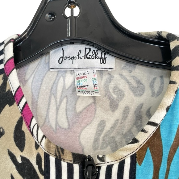 Joseph Ribkoff Size 2 Stretch Jacket Zips Light Weight Animal and abstract print - Picture 7 of 13